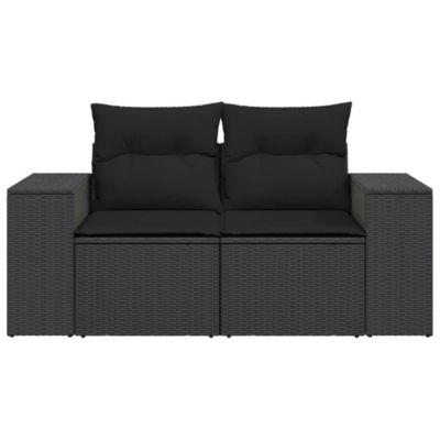 Canapé de jardin avec coussins 2 places en polyrotin noir vidaXL