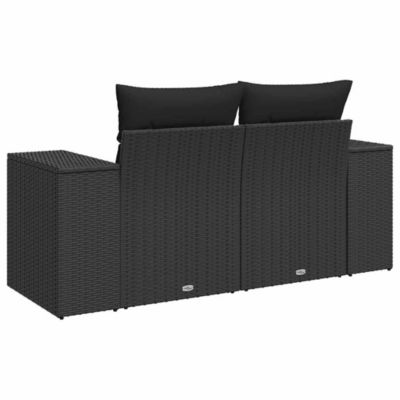 Canapé de jardin avec coussins 2 places en polyrotin noir vidaXL
