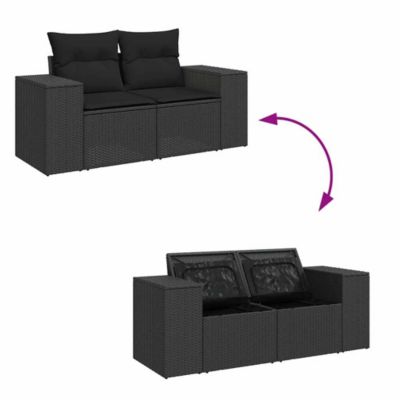 Canapé de jardin avec coussins 2 places en polyrotin noir vidaXL