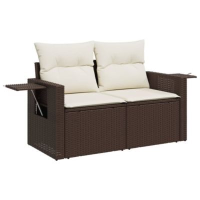Canapé de jardin avec coussins 2 places marron résine tressée vidaXL