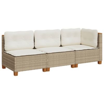 Canapé de jardin avec coussins 3 places beige résine tressée vidaXL
