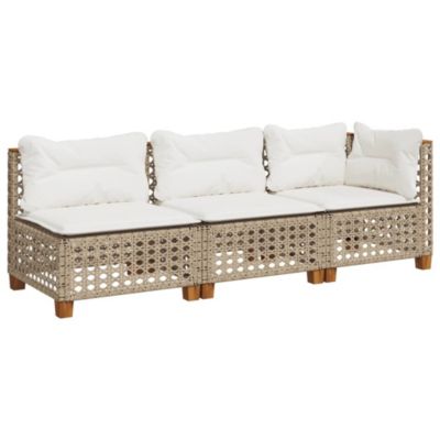 Canapé de jardin avec coussins 3 places beige résine tressée vidaXL