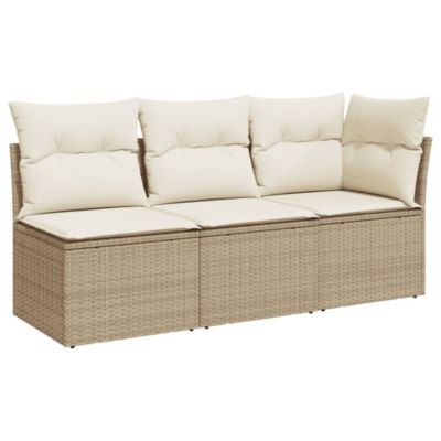 Canapé de jardin avec coussins 3 places beige résine tressée vidaXL