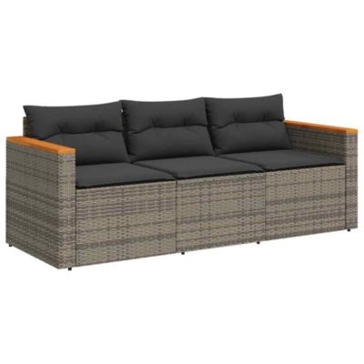 Canapé de jardin avec coussins 3 places gris résine tressée vidaXL