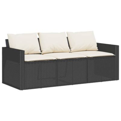Canapé de jardin avec coussins 3 places noir résine tressée vidaXL