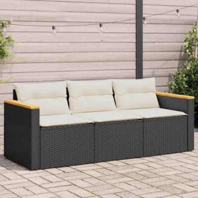 Canapé de jardin avec coussins 3 places noir résine tressée vidaXL