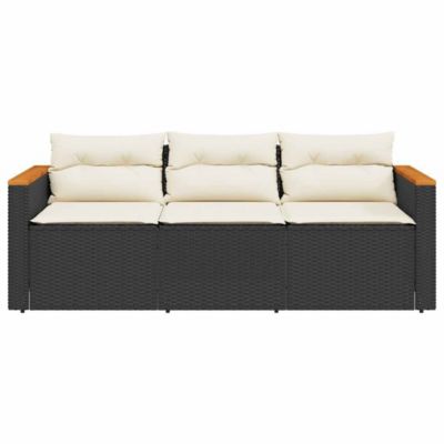Canapé de jardin avec coussins 3 places noir résine tressée vidaXL