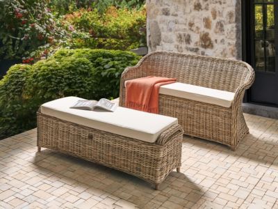 Canapé de jardin avec ottoman 2 places SUSUA Rotin Naturel