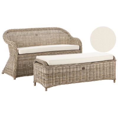 Canapé de jardin avec ottoman 2 places SUSUA Rotin Naturel