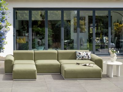 Canapé de jardin avec ottoman 7 places BATTIFOLLO Vert olive
