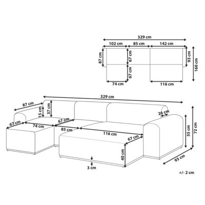 Canapé de jardin avec ottoman 7 places BATTIFOLLO Vert olive
