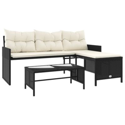 Canapé de jardin avec table et coussins en forme de L noir vidaXL