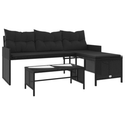Canapé de jardin avec table et coussins en forme de L noir vidaXL