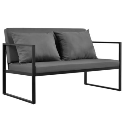 Canapé de jardin Lerum avec coussins gris foncé 70 x 114 x 60 cm noir casa.pro
