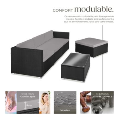 Canapé de jardin Lounge en rotin Pour 3 à 4 personnes avec Plateau amovible