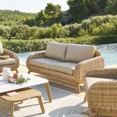 Canapé de jardin Manissa honey & beige 2 places en aluminium et polyester - Hespéride