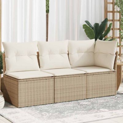Canapé de jardin,Salon de jardin,Sofa d'extérieur avec coussins 3 places beige résine tressée 152759
