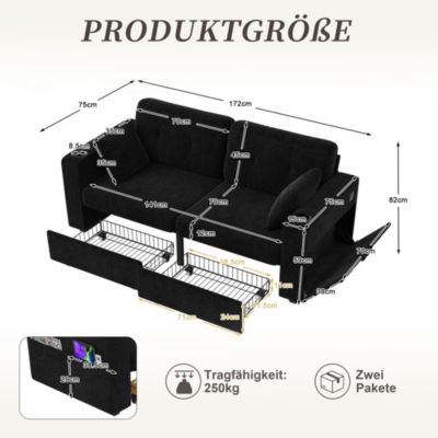 Canapé deux places, avec rangement, USB, porte-gobelets, poches latérales