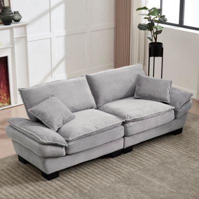 Canapé double moderne avec matelas à ressorts, Gris clair, confortable et douillet pour salon/chambre/bureau