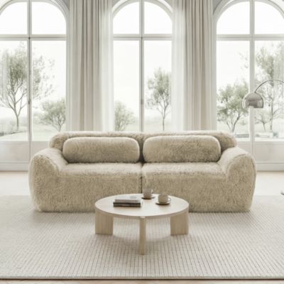 Canapé Droit 2 Places - avec Assise Moelleuse et Mousse Haute Résilience, Tissu Peluche, Coussins Inclus, 204x104x73 cm - Marron