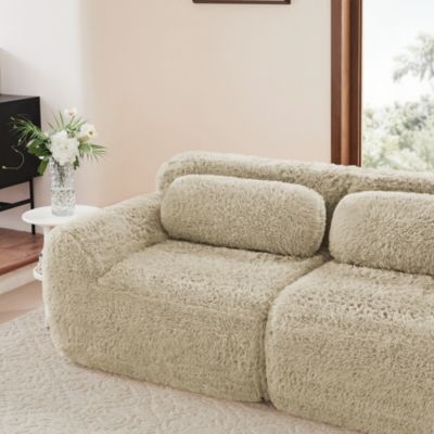 Canapé Droit 2 Places - avec Assise Moelleuse et Mousse Haute Résilience, Tissu Peluche, Coussins Inclus, 204x104x73 cm - Marron