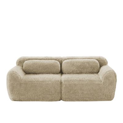 Canapé Droit 2 Places - avec Assise Moelleuse et Mousse Haute Résilience, Tissu Peluche, Coussins Inclus, 204x104x73 cm - Marron