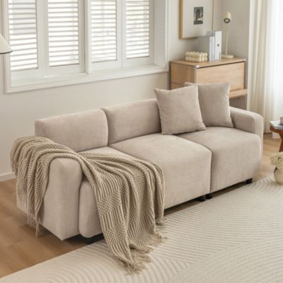 Canapé Droit 3 Places - Canapé Droit avec Oreillers Amovibles et Mousse Haute Résilience - Chenille Beige