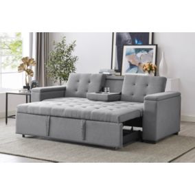 Canapé droit convertible 3 places en tissu gris clair NOHO