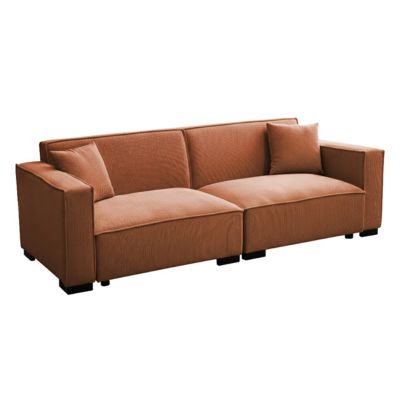 Canapé droit en velours côtelé 3 places L 230 cm terracotta  Oviala