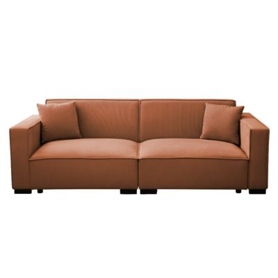 Canapé droit en velours côtelé 3 places L 230 cm terracotta  Oviala