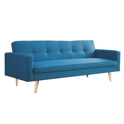 Canapé droit scandinave 3 places convertible LARS en tissu bleu canard