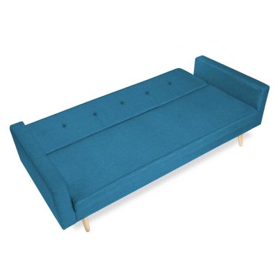 Canapé droit scandinave 3 places convertible LARS en tissu bleu canard