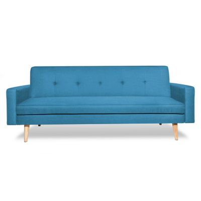 Canapé droit scandinave 3 places convertible LARS en tissu bleu canard
