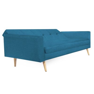 Canapé droit scandinave 3 places convertible LARS en tissu bleu canard