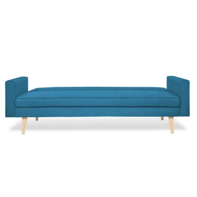 Canapé droit scandinave 3 places convertible LARS en tissu bleu canard