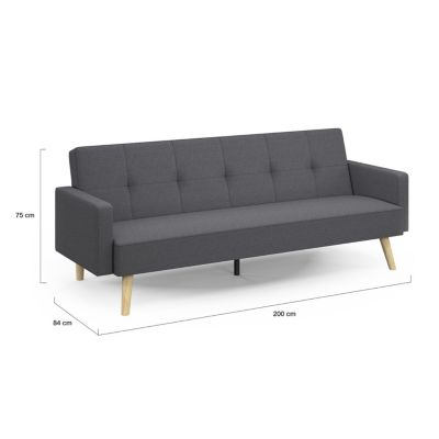 Canapé droit scandinave 3 places convertible LARS en tissu gris