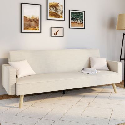 Canapé droit scandinave 3 places convertible LARS en velours côtelé beige