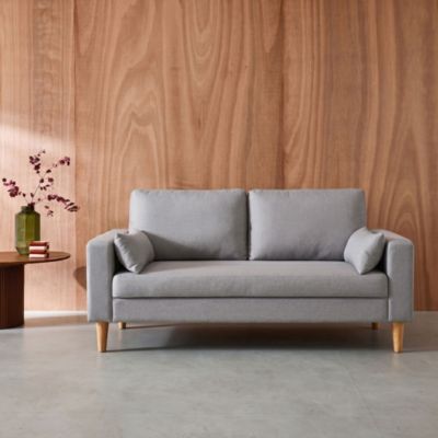 Canapé en tissu gris clair - Bjorn - Canapé 3 places fixe droit pieds bois. style scandinave