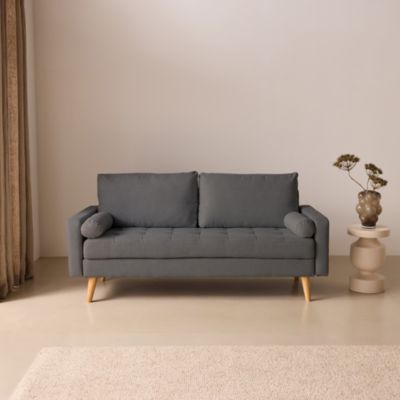 Canapé en tissu gris foncé. 3 places scandinave fixe. droit. pieds bois
