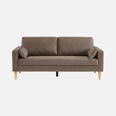 Canapé en tissu marron - Bjorn - Canapé 3 places fixe droit pieds bois. style scandinave