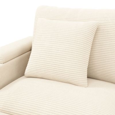 Canapé en U avec USB et Support Téléphone, 5-6 Places, Velours Côtelé - Beige