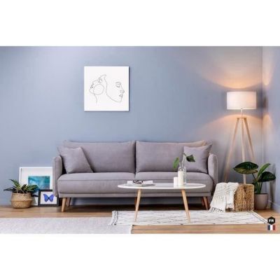 Canapé Fixe 3 places DAREN -Tissu Gris clair - Style scandinave -2 Coussins Déco - 207 x 90 x 88 cm