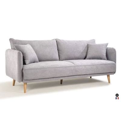 Canapé Fixe 3 places DAREN -Tissu Gris clair - Style scandinave -2 Coussins Déco - 207 x 90 x 88 cm