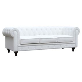 Canapé fixe Chesterfield "Aliza"  208 x 82 x 70 cm  3 places  Blanc