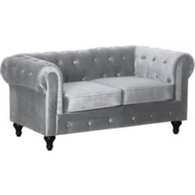 Canapé fixe Chesterfield Velours "Aliza"  157 x 82 x 70 cm  2 places  Gris