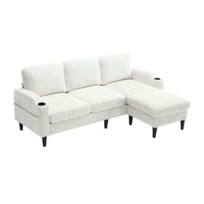 Canapé Élégant 4 Places Velours Pouf Rangement Porte-Gobelets Pieds Plastique Blackcolors