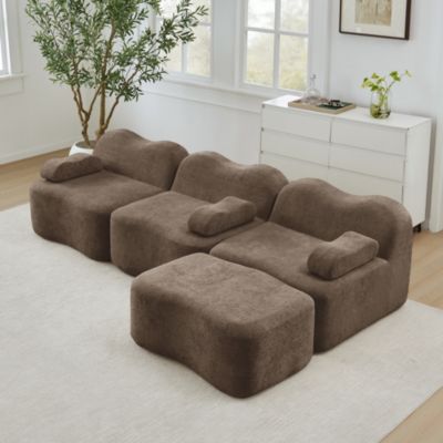 Canapé L marron 3 places, sans structure, 1 pouf, mousse 32D, design ...