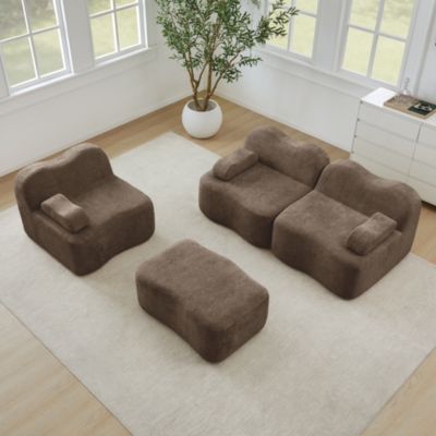 Canapé L marron 3 places, sans structure, 1 pouf, mousse 32D, design ...