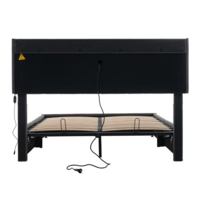 Canapé lit 160x200 cm avec tête de lit rangement, prises USB et Type C et éclairage LED RGBW, tissu lin gris, structure métal