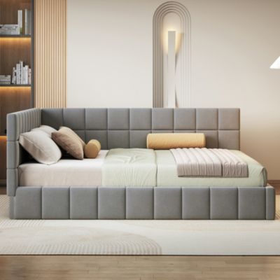 Canapé-lit 160x200 cm en velours gris avec sommier à lattes, lit multifonction confortable et pratique